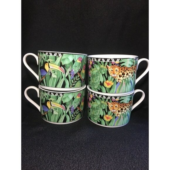 Ultra Porcelain By Sakura Other - 4 Magic Jungle Cups By Ultra Porcelain Sakura Toucan Leopard Tropical Rainforest